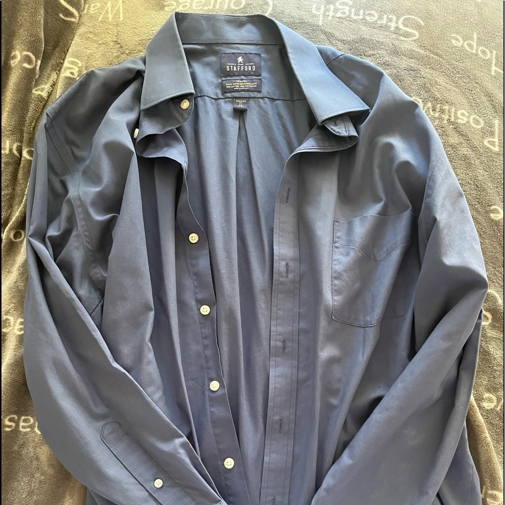 Mens Casual Dress Button Down Blue Stafford Regular Fit Large